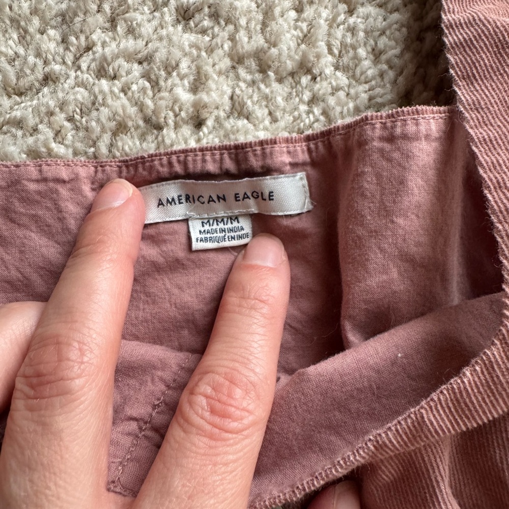 American Eagle Outfitters Mauve Button-Front Wide-Leg Jumpsuit - Picture 3 of 12